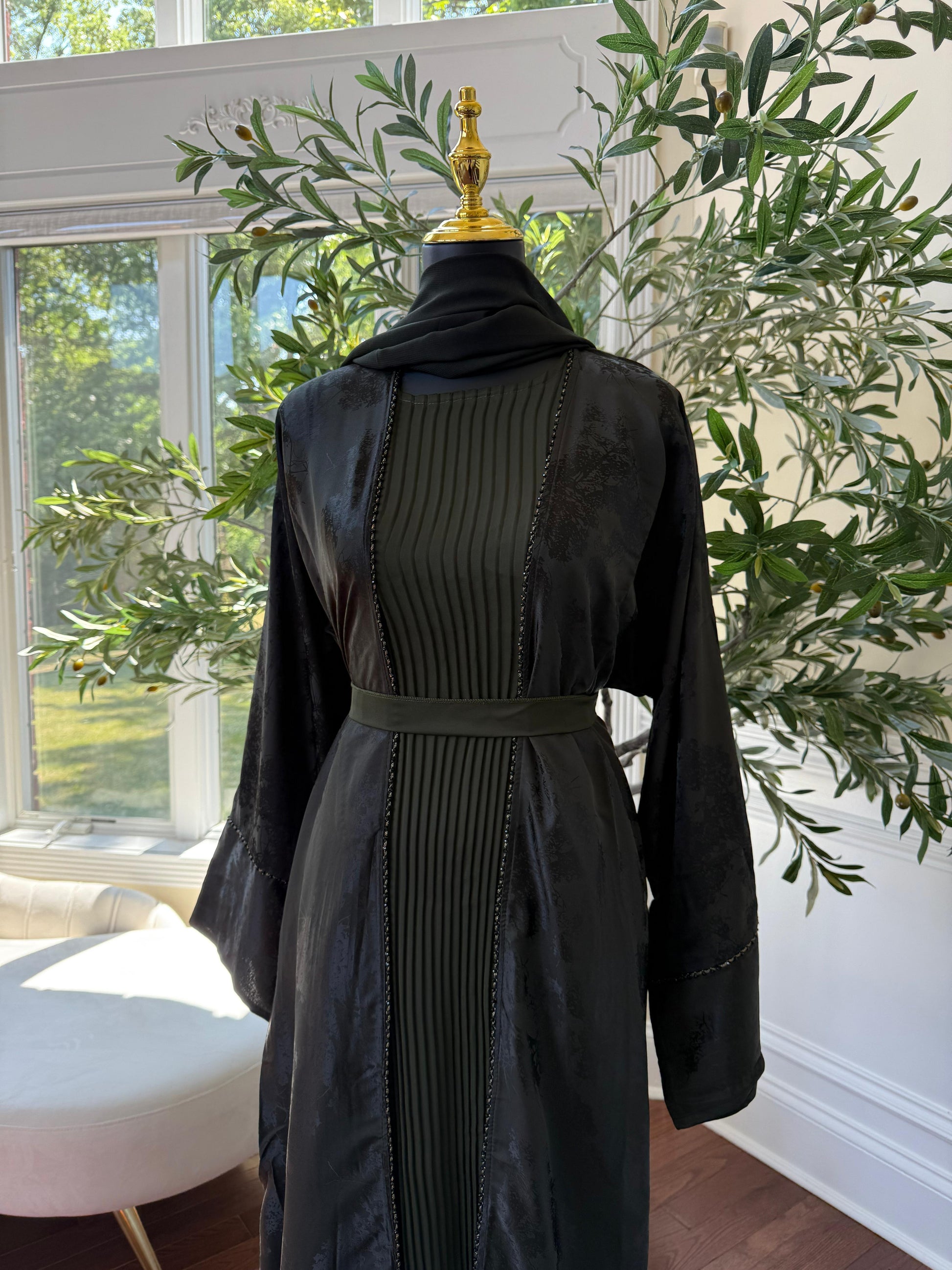 Deep Olive Blossom Abaya