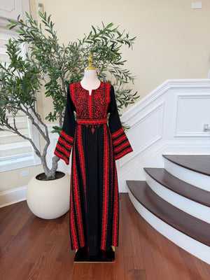 Black Embroidery Tatreez Red Heritage Thobe