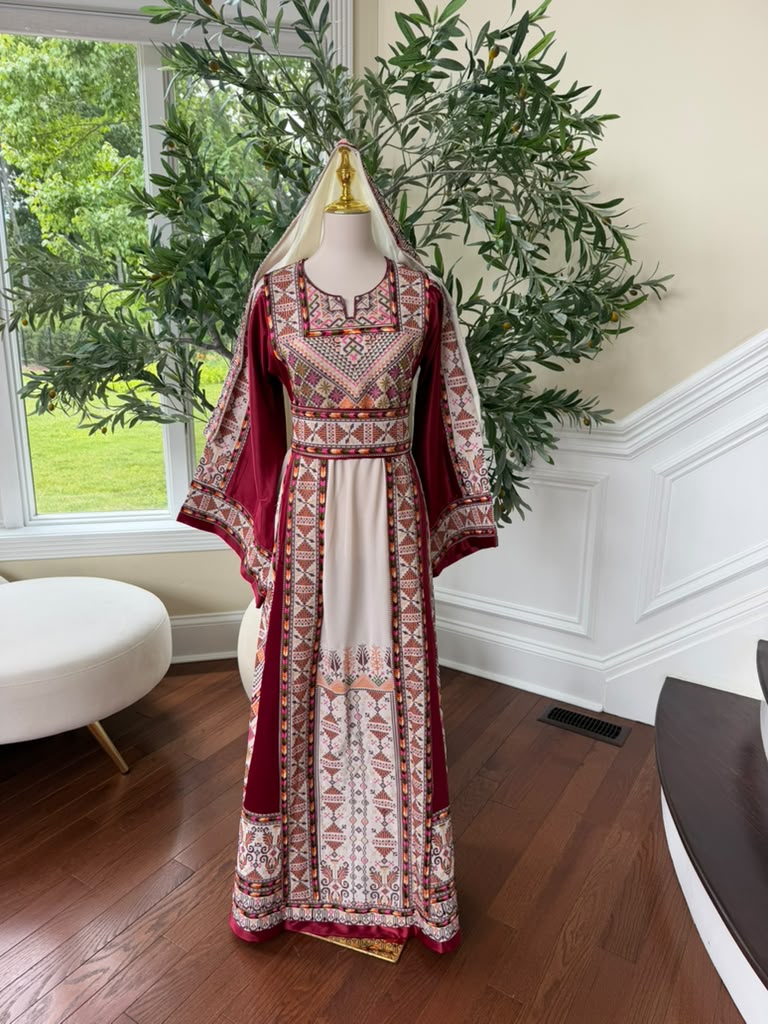 White Embroidery Tatreez Red Thobe