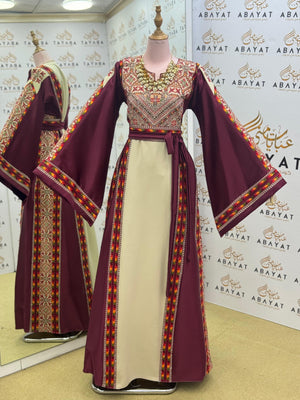 Palestinian Heritage Thobe – Burgundy Panel Design