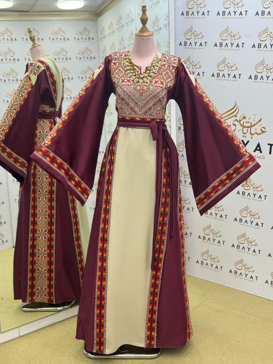 Palestinian Heritage Thobe – Burgundy Panel Design