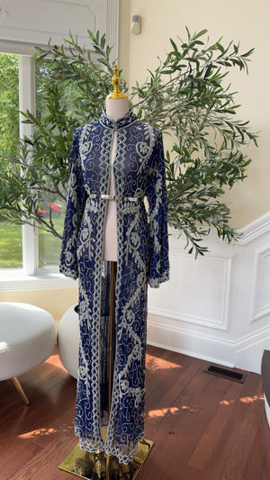 Blue Silver Beaded Abaya