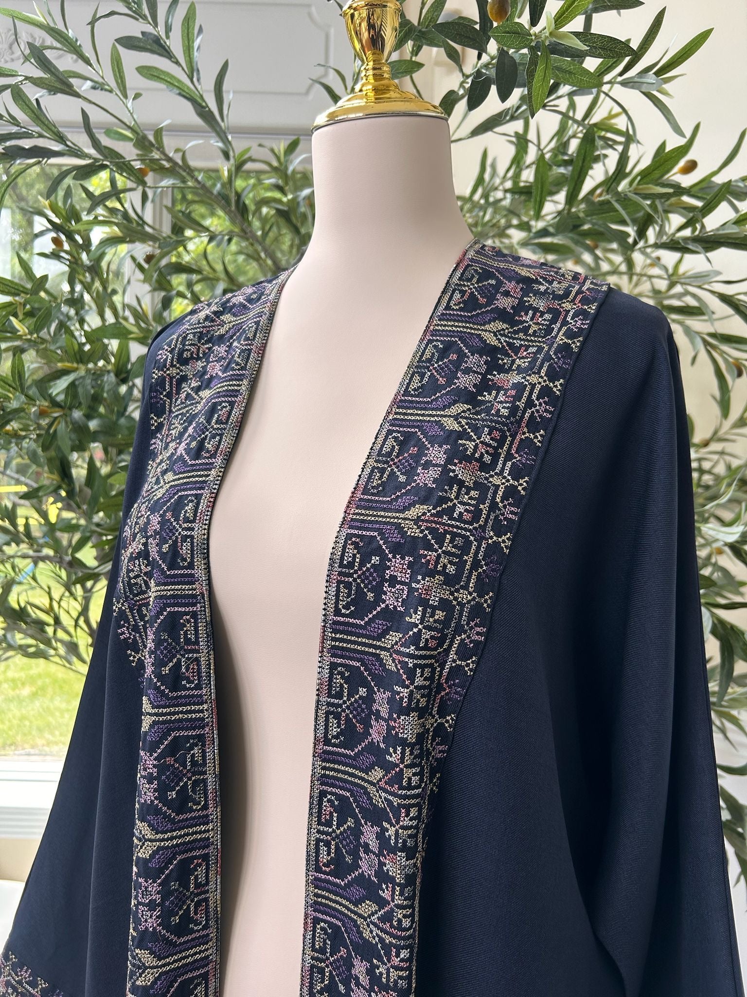 Navy Blue Tatreez Purple Elegance Cardigan Abaya