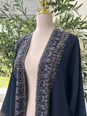 Navy Blue Tatreez Purple Elegance Cardigan Abaya