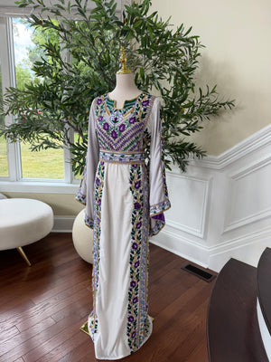 Velvet White Stone Purple Embroidery Thobe