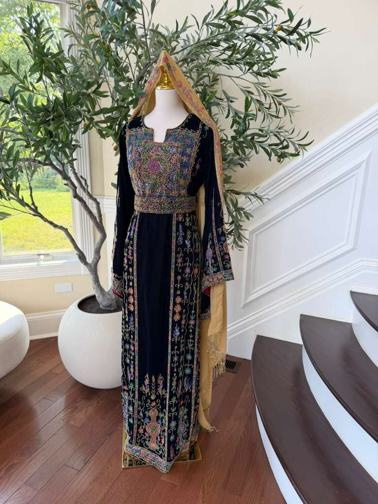 Navy Blue Beaded Elegance Stone Thobe