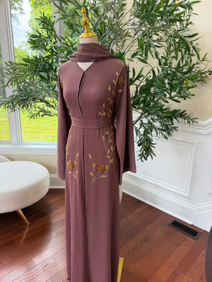 Muave Golden Essence Floral Abaya