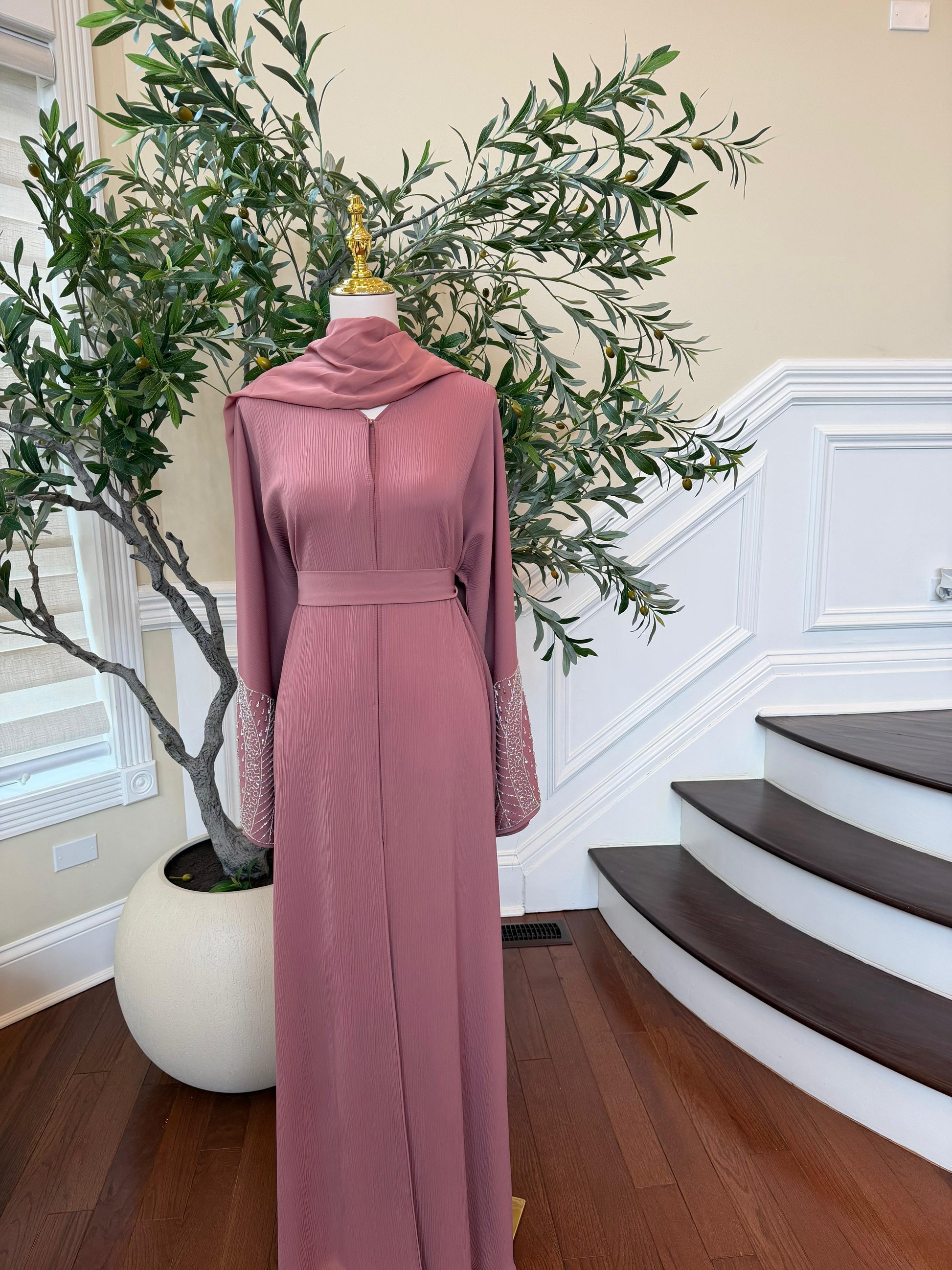 Pink Blush Rose Sleeve Abaya