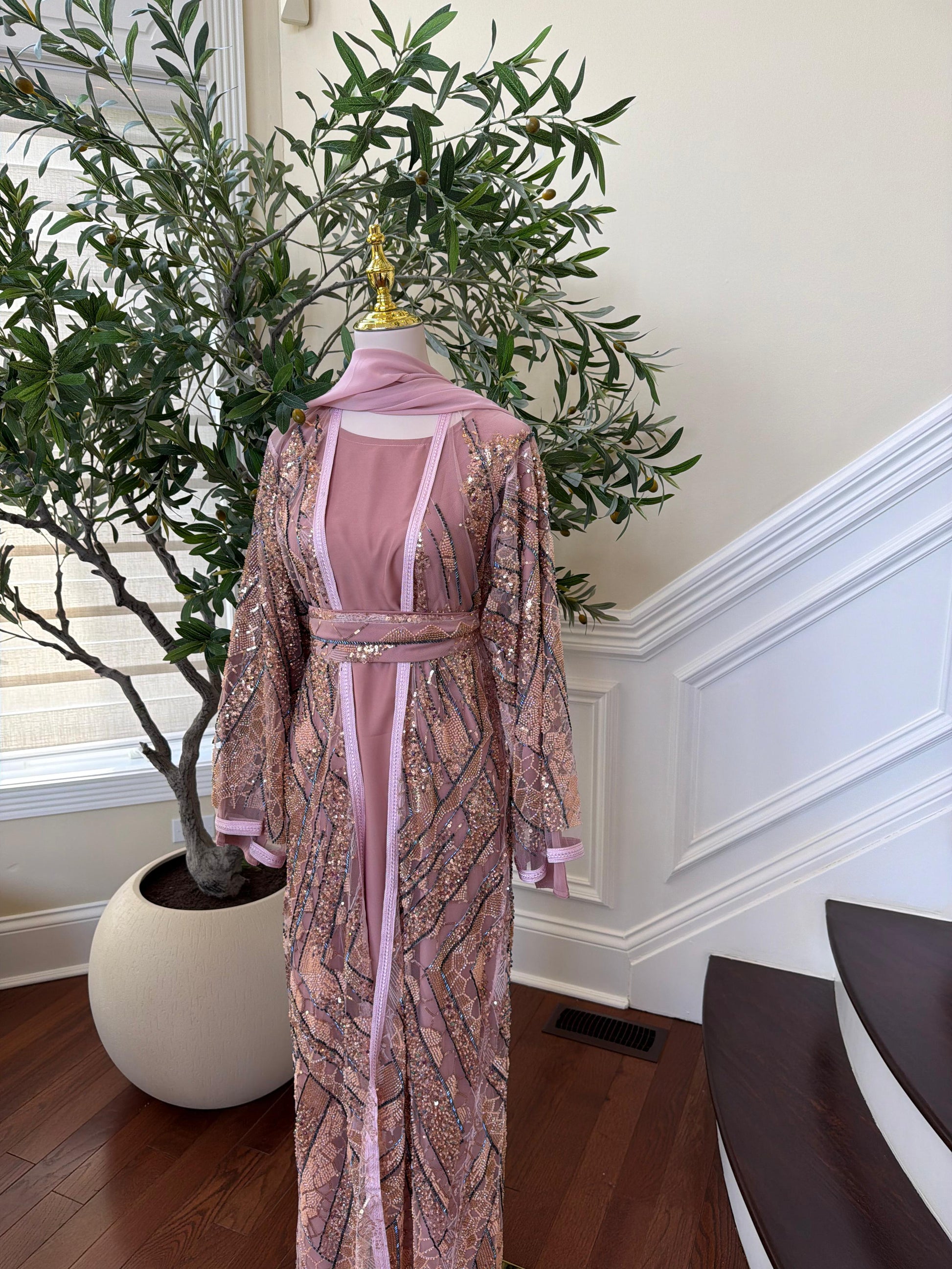 Pink Blush Sparkle Cardigan Abaya