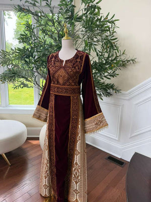 Red Velvet Embroidery Beaded Elegance Thobe
