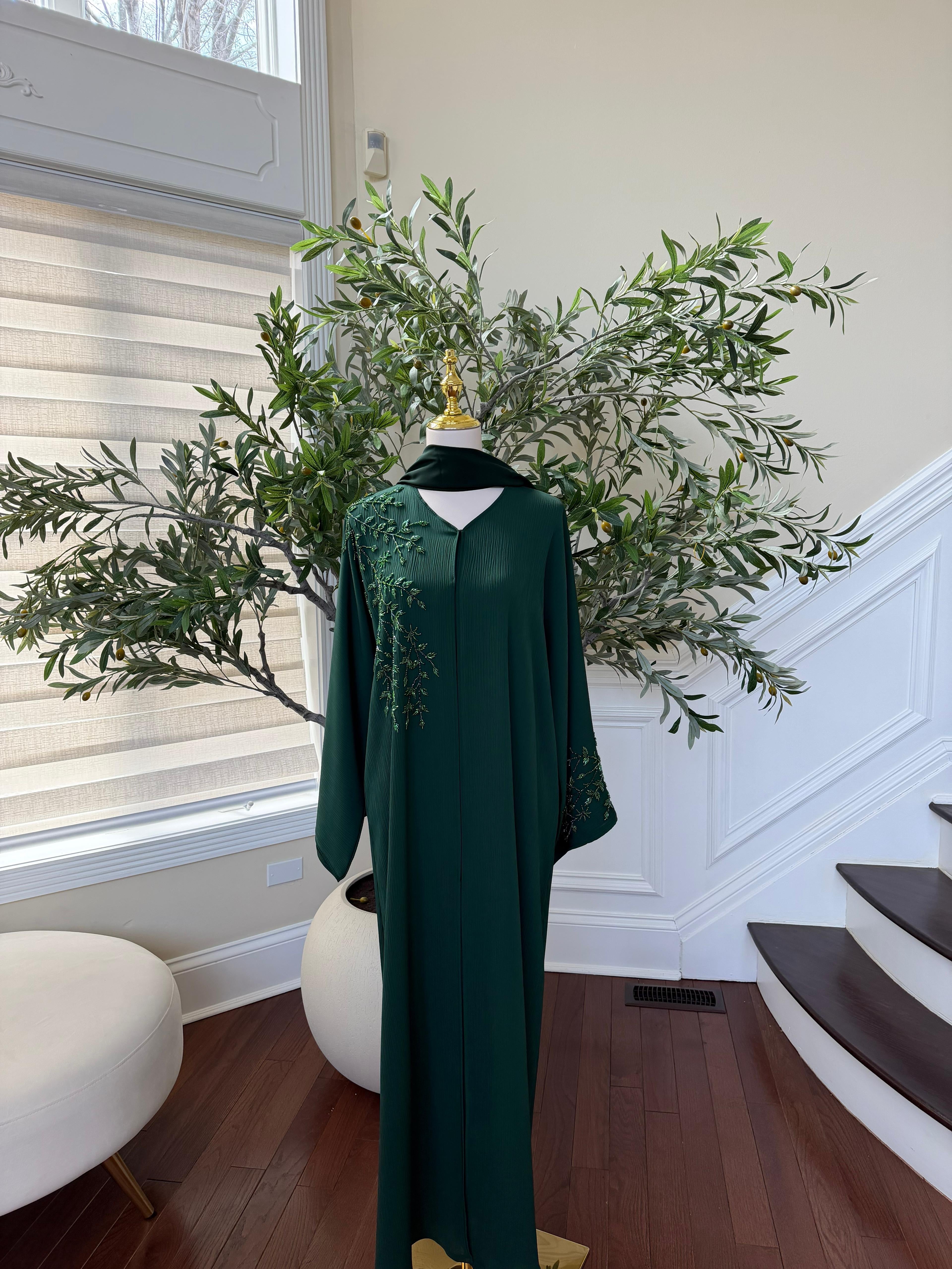 Green Floral Charm Abaya