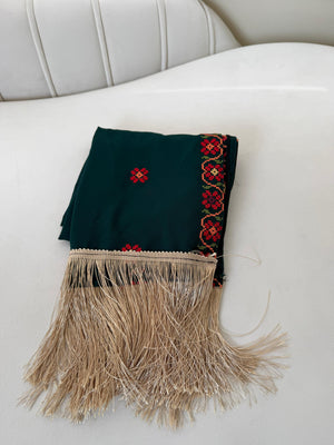 Green Tatreez Khirka Shal