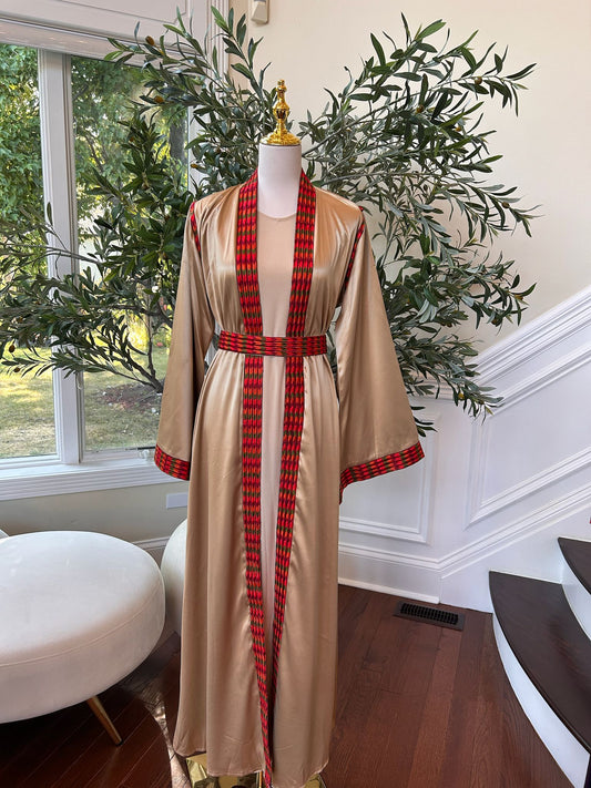 Golden Red Embroidery Tatreez Thobe