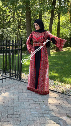 Red & Black Traditional Thoub Embroidery With Wide Sleeve -35