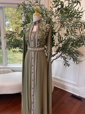 Olive Beaded Stone Kuftan