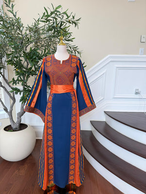 Navy Blue Embroidery Tatreez Orange Thobe