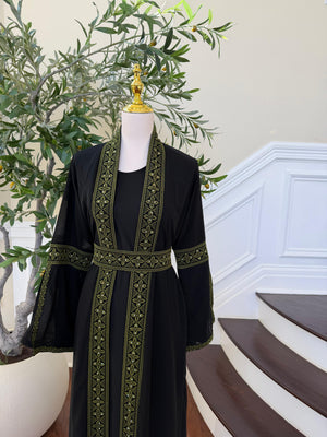 Black Embroidery Green Tatreez Two Piece Thobe