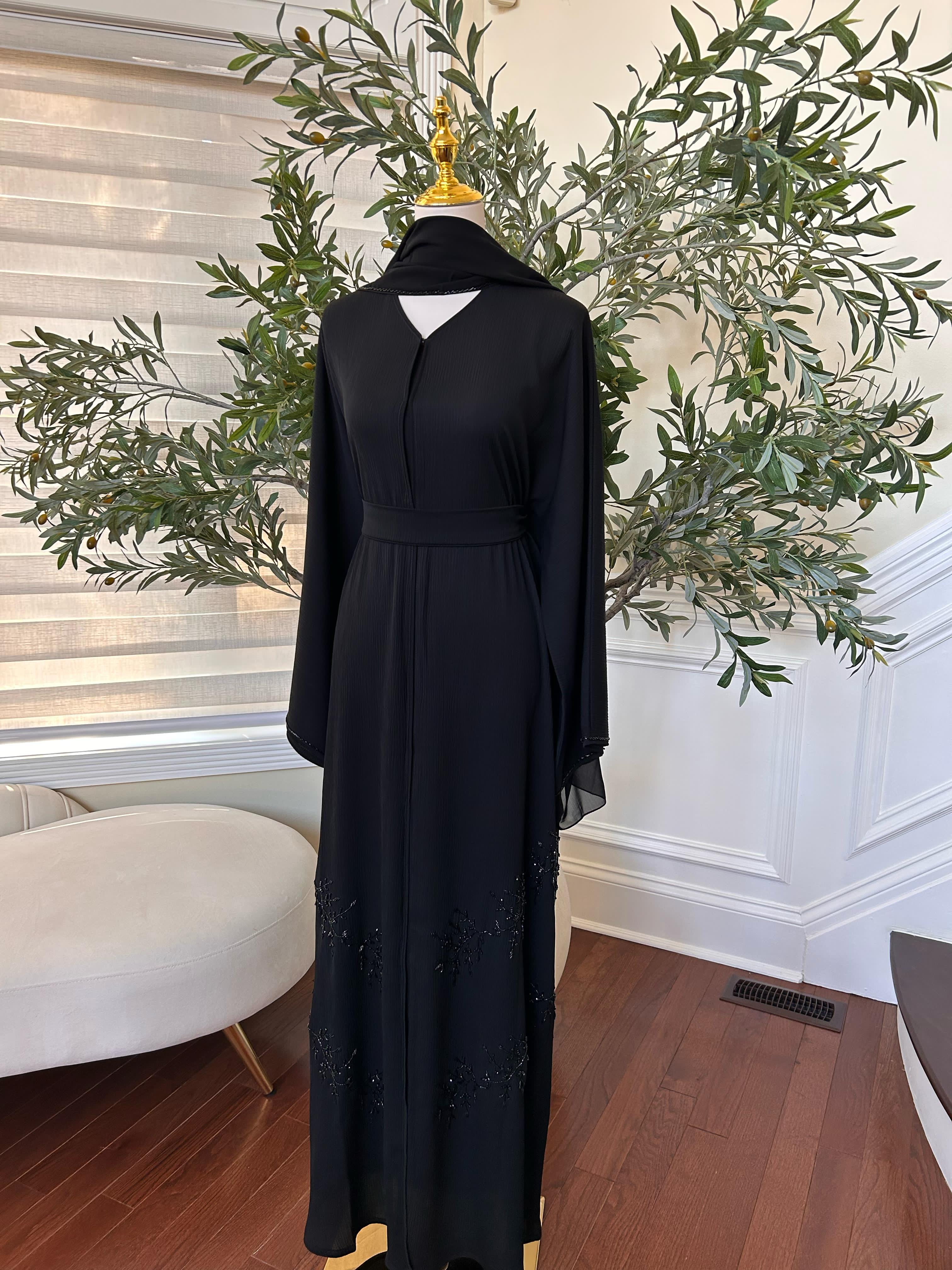 Black Beaded Crystal Abaya