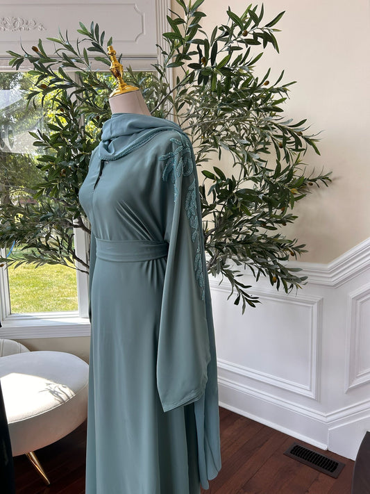 Mint Blue Sleeve Charm Abaya