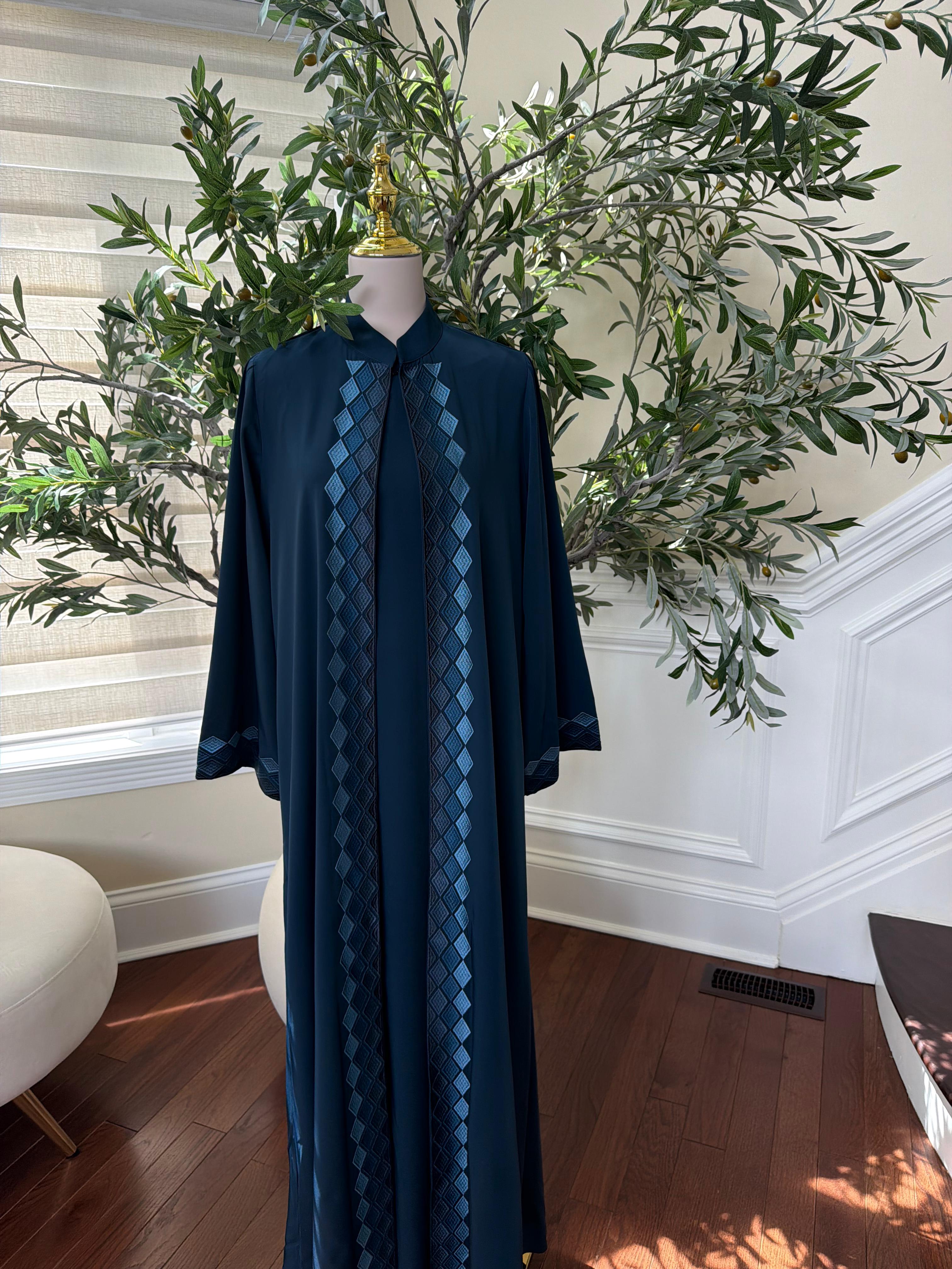 Turquoise Devine Two Piece Cardigan Abaya