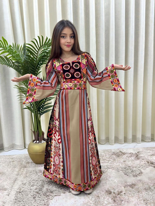 Tan Majdalwi Embroidered Tatreez Thobe