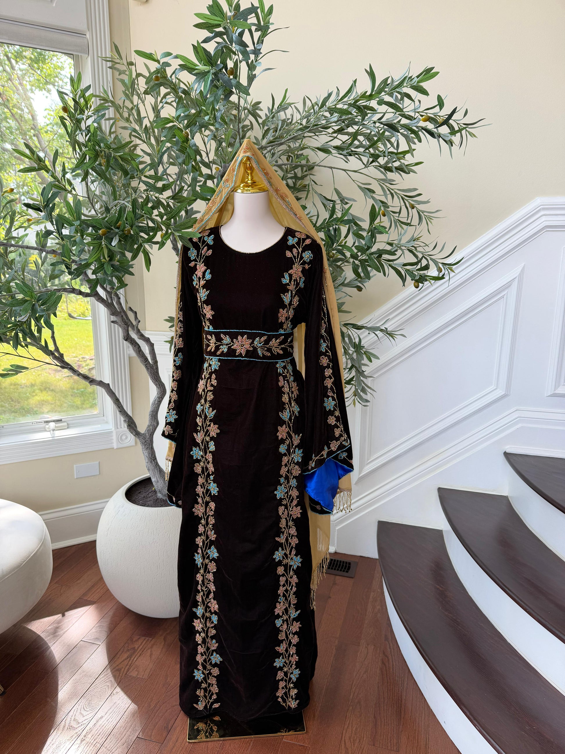 Brown Velvet Beaded Stone Elegance