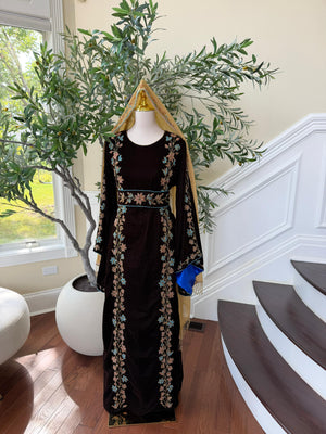 Brown Velvet Beaded Stone Elegance