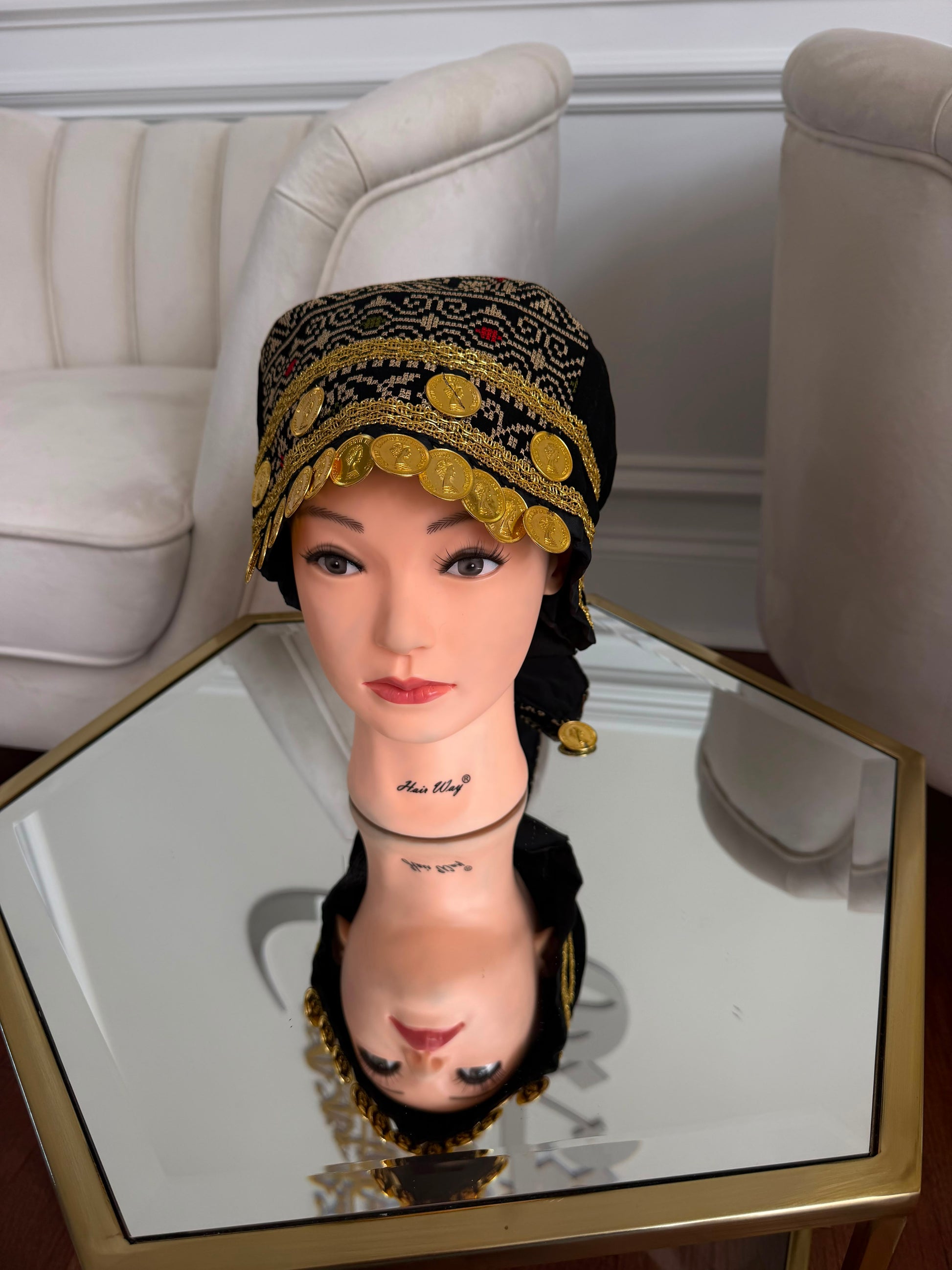 Black Embroidery Tatreez Coin Waka Head Piece- Women’s and Kids
