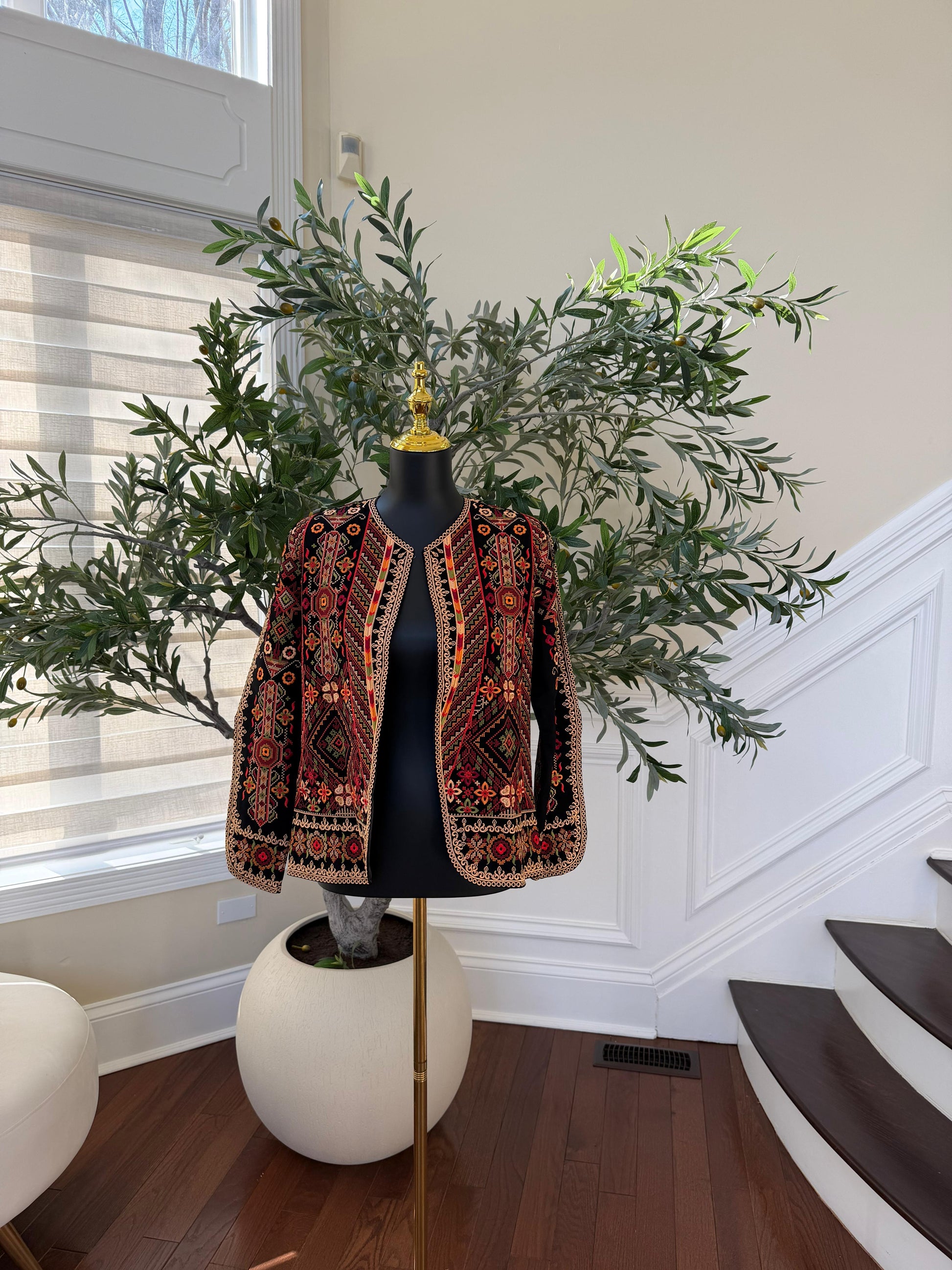 Tan Embroidery Black Tatreez Jacket