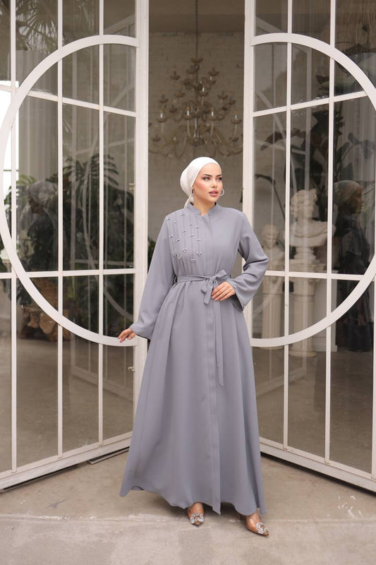 Half Shoulder Zipper Designed Abaya / KOD2930