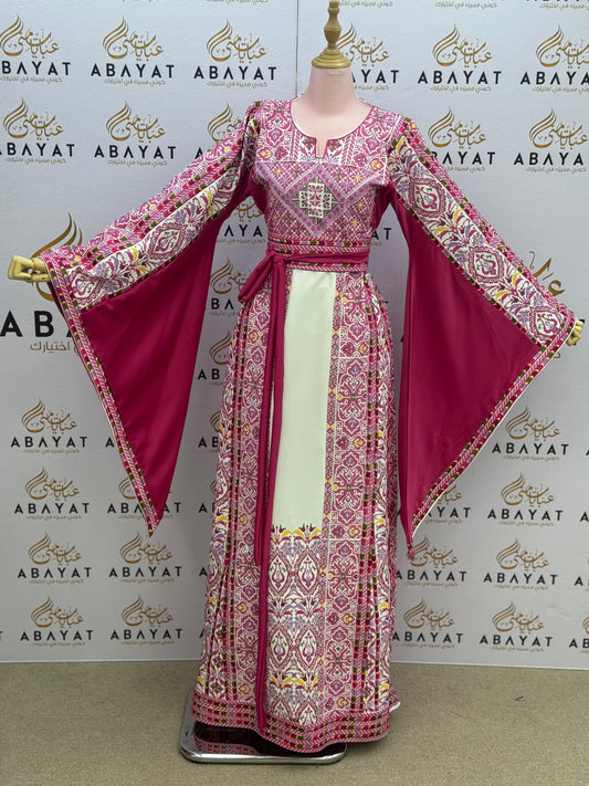 White Traditional Heritage Pink Pearl Tatreez Thobe