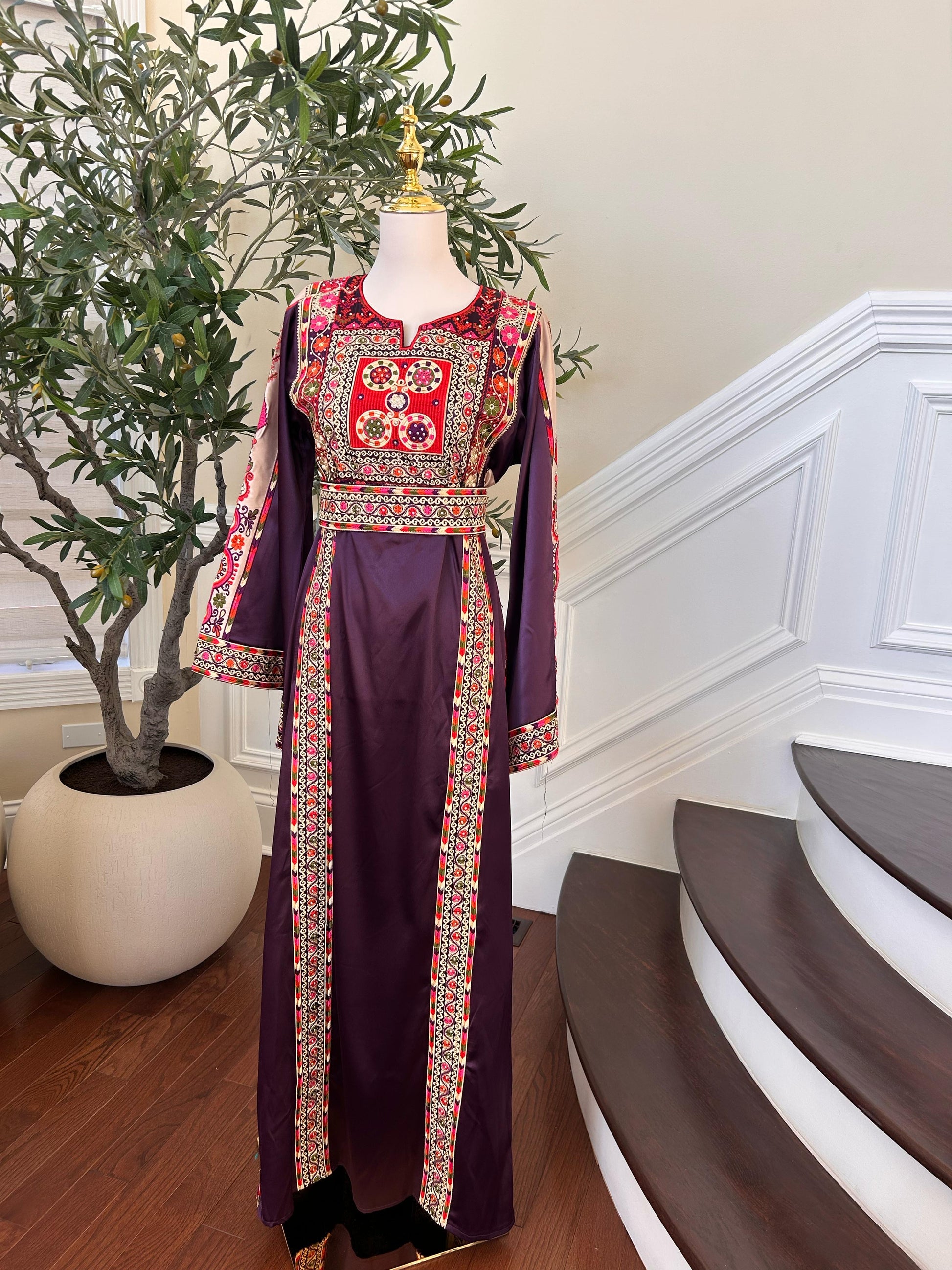 Purple Satin Tatreez Embroidery Thobe