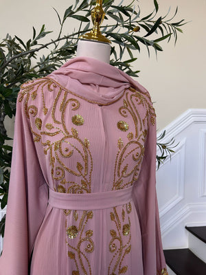 Golden Pink Detail Essence Abaya