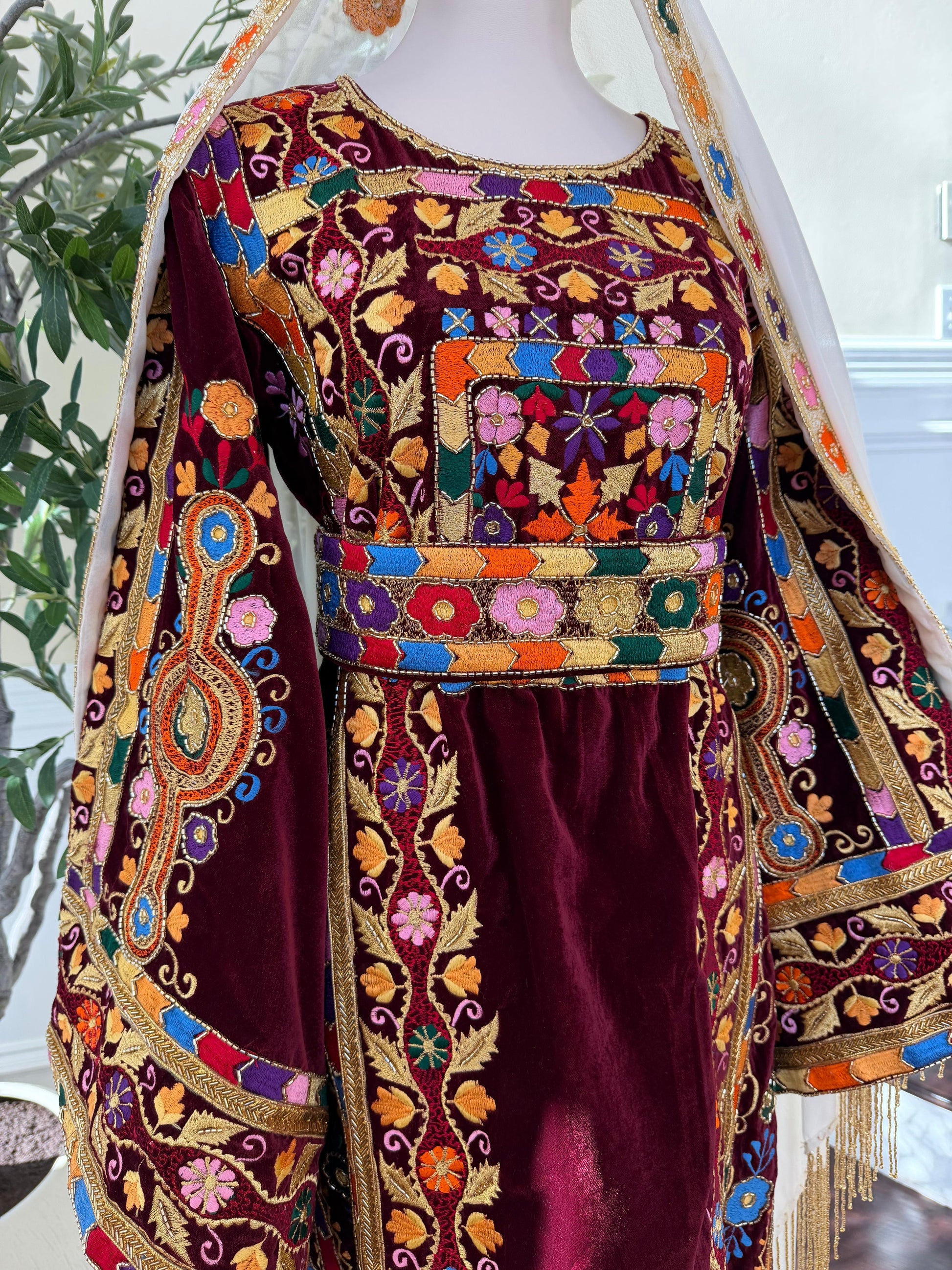 Red Velvet Handmade Embellished Beaded Thobe