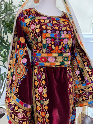 Red Velvet Handmade Embellished Beaded Thobe