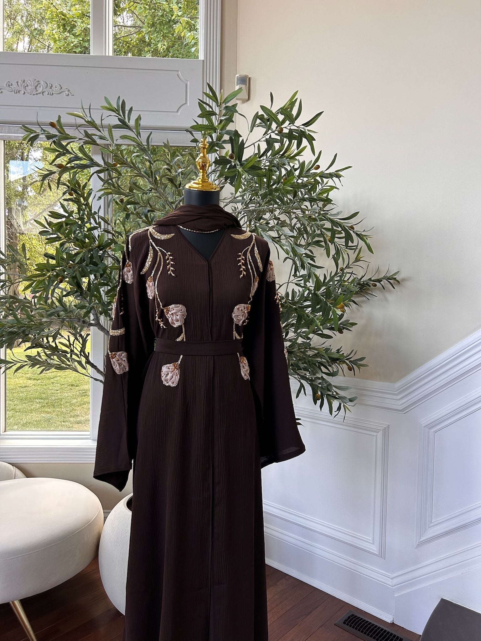 Brown Floral Essence Abaya