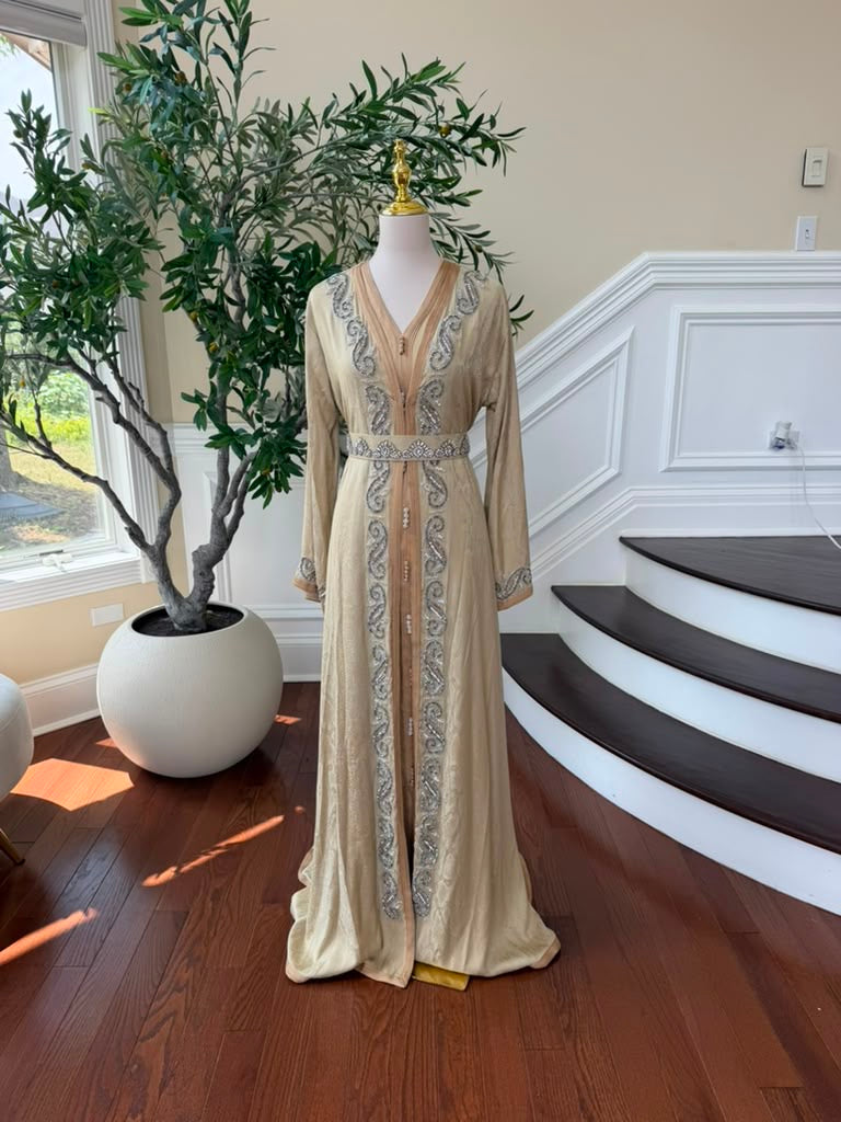 Beige Beaded Elegance Kuftan