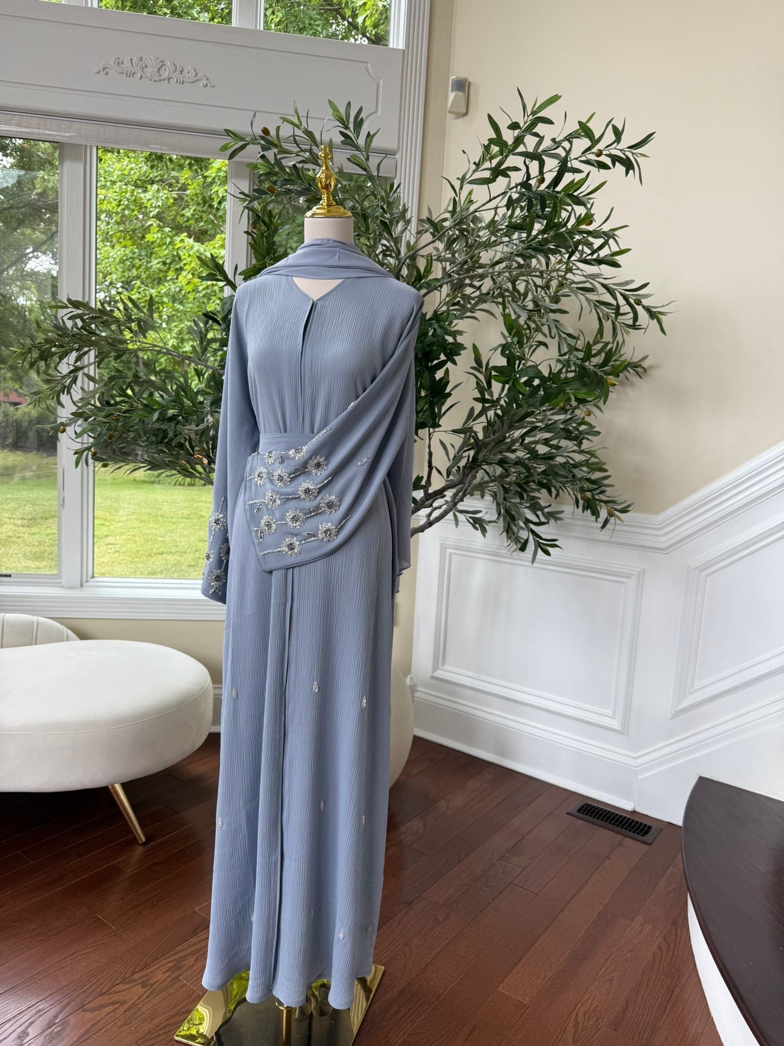 Baby Blue Sleeve Charm Abaya