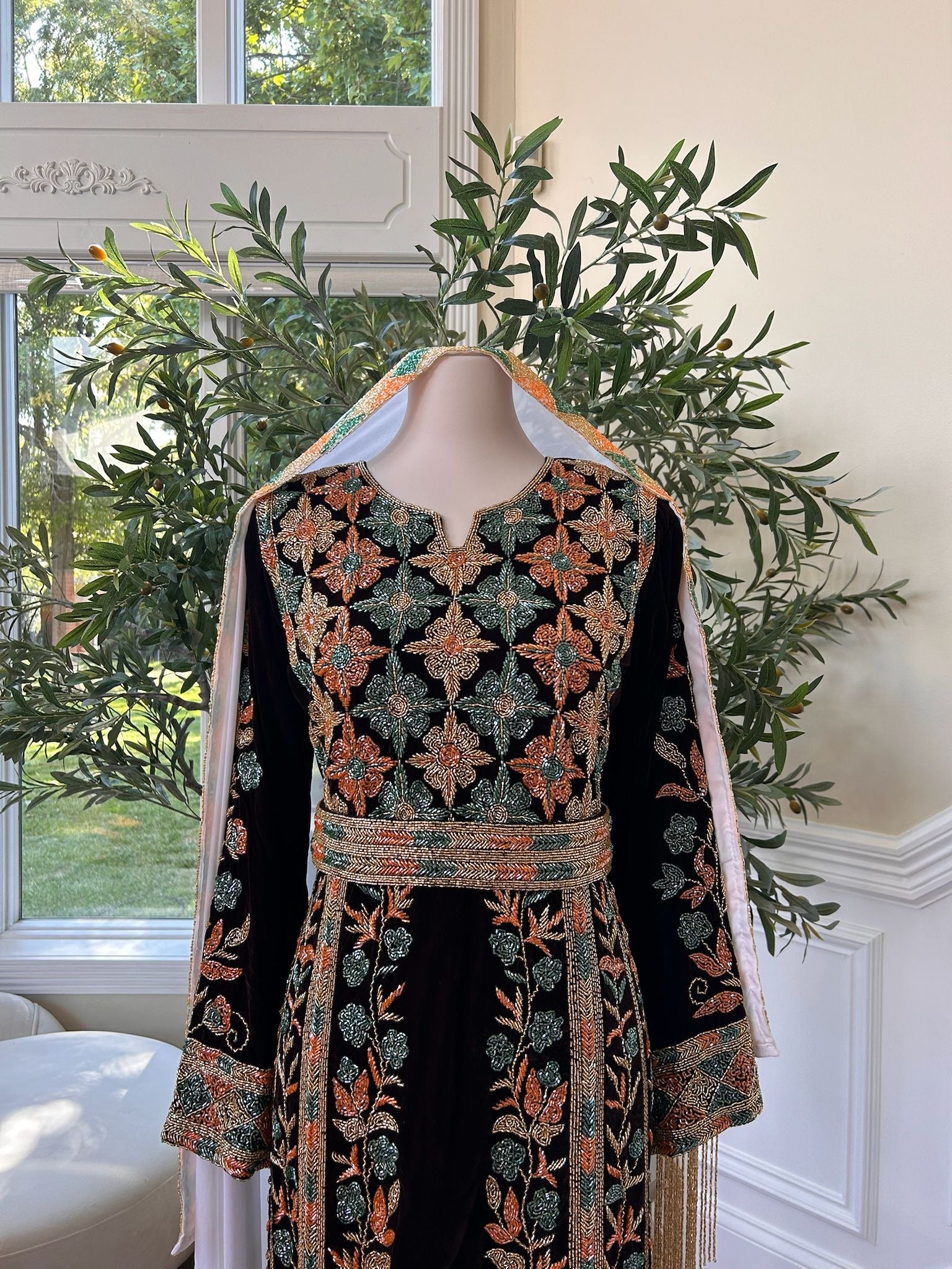 Brown Velvet Stone Thobe