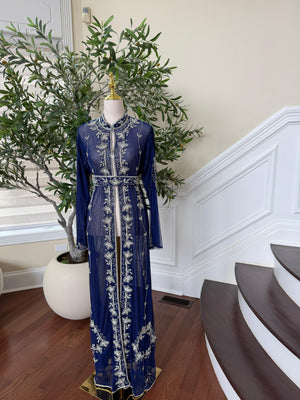 Navy Blue Silver Stone Cardigan Abaya