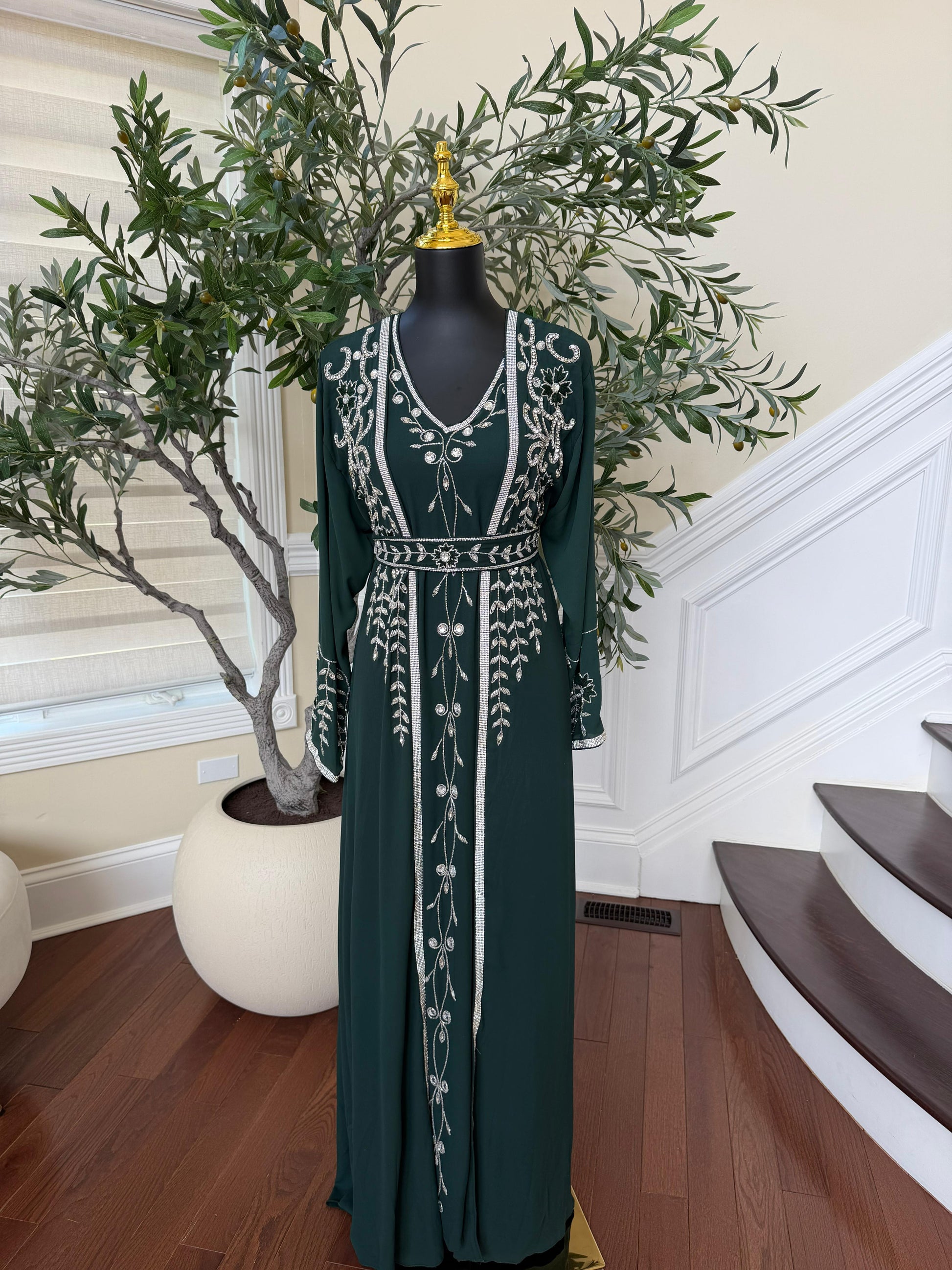 Emerald Green Beaded Rose Kuftan