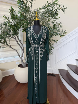 Emerald Green Beaded Rose Kuftan
