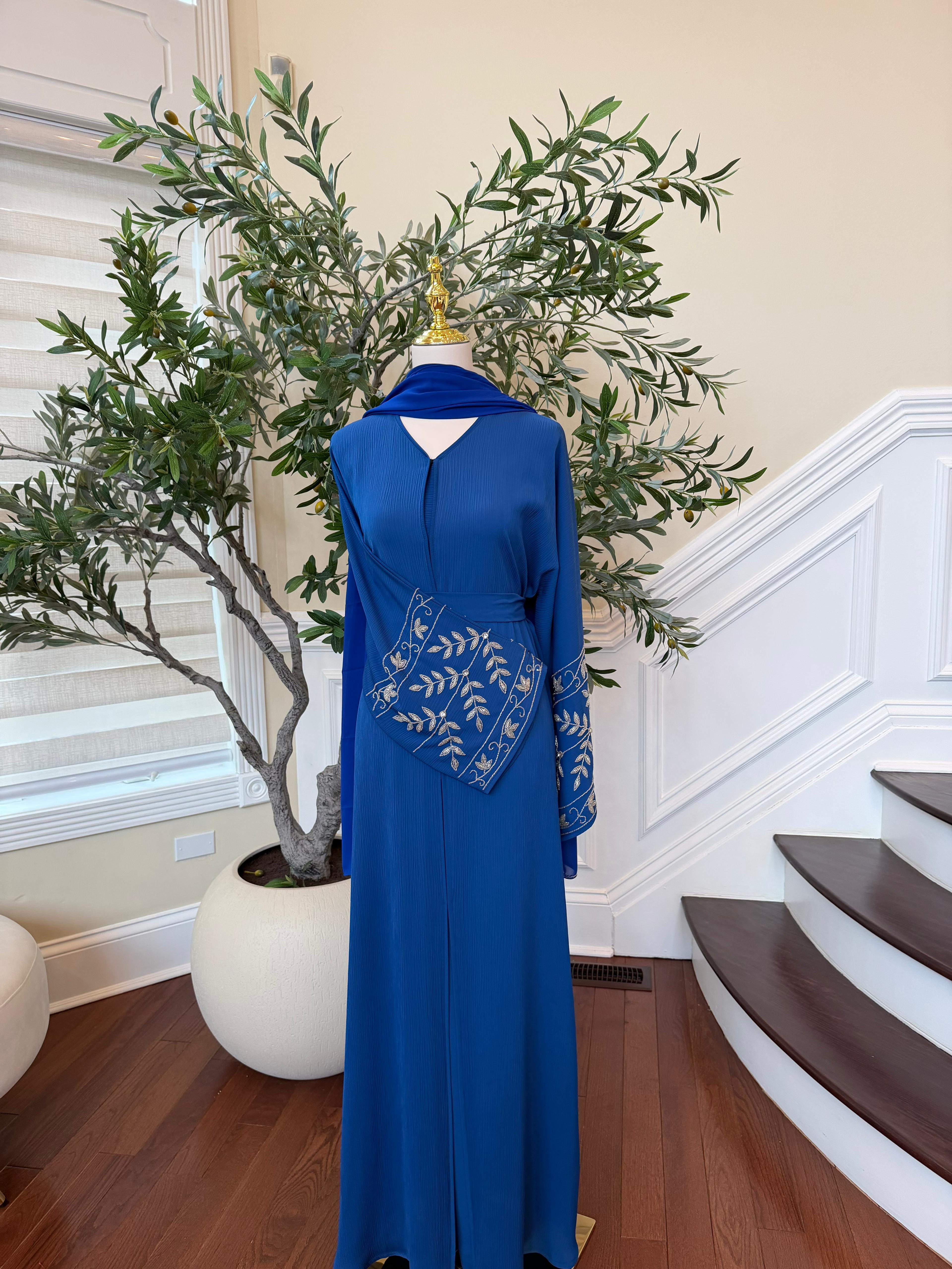 Blue Rose Beaded Abaya