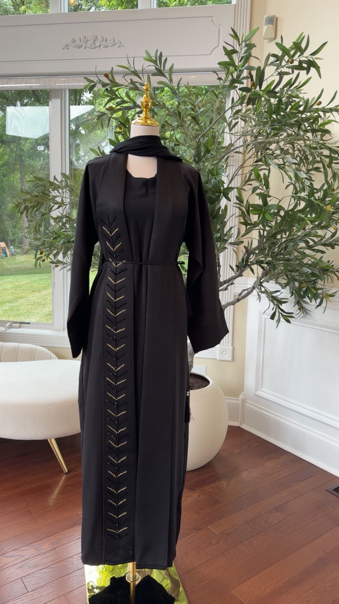 Night Whispers | Matte Black Crepe Fabric Abaya with Detail