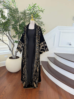 Black Serenity Velvet Cardigan Abaya
