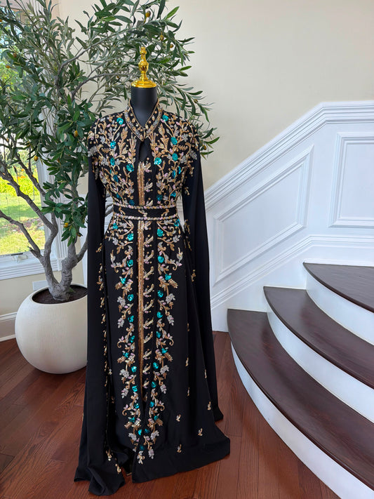 Black Sequin Floral Beaded Kuftan