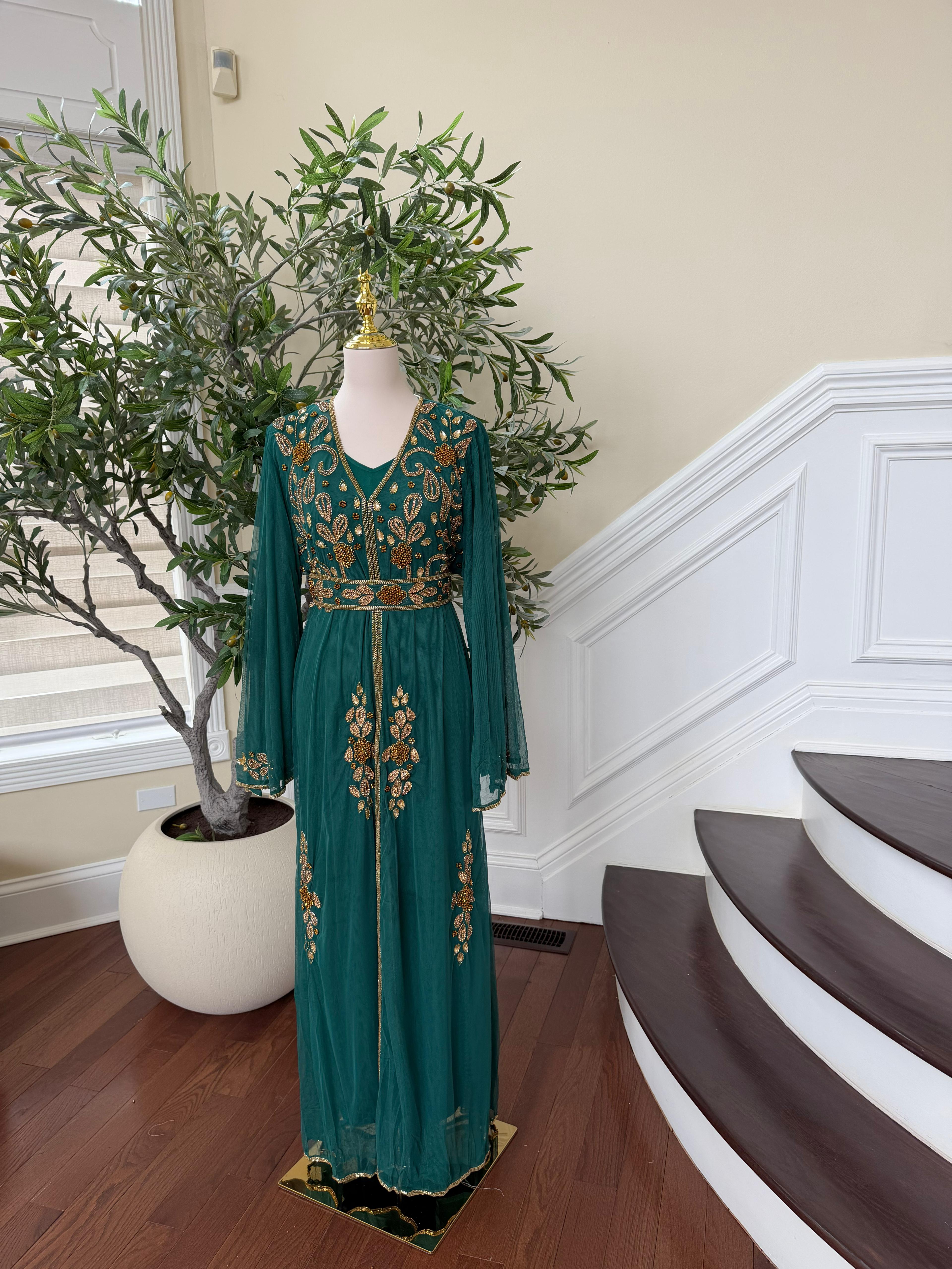 Emerald Green Golden Cardigan Abaya