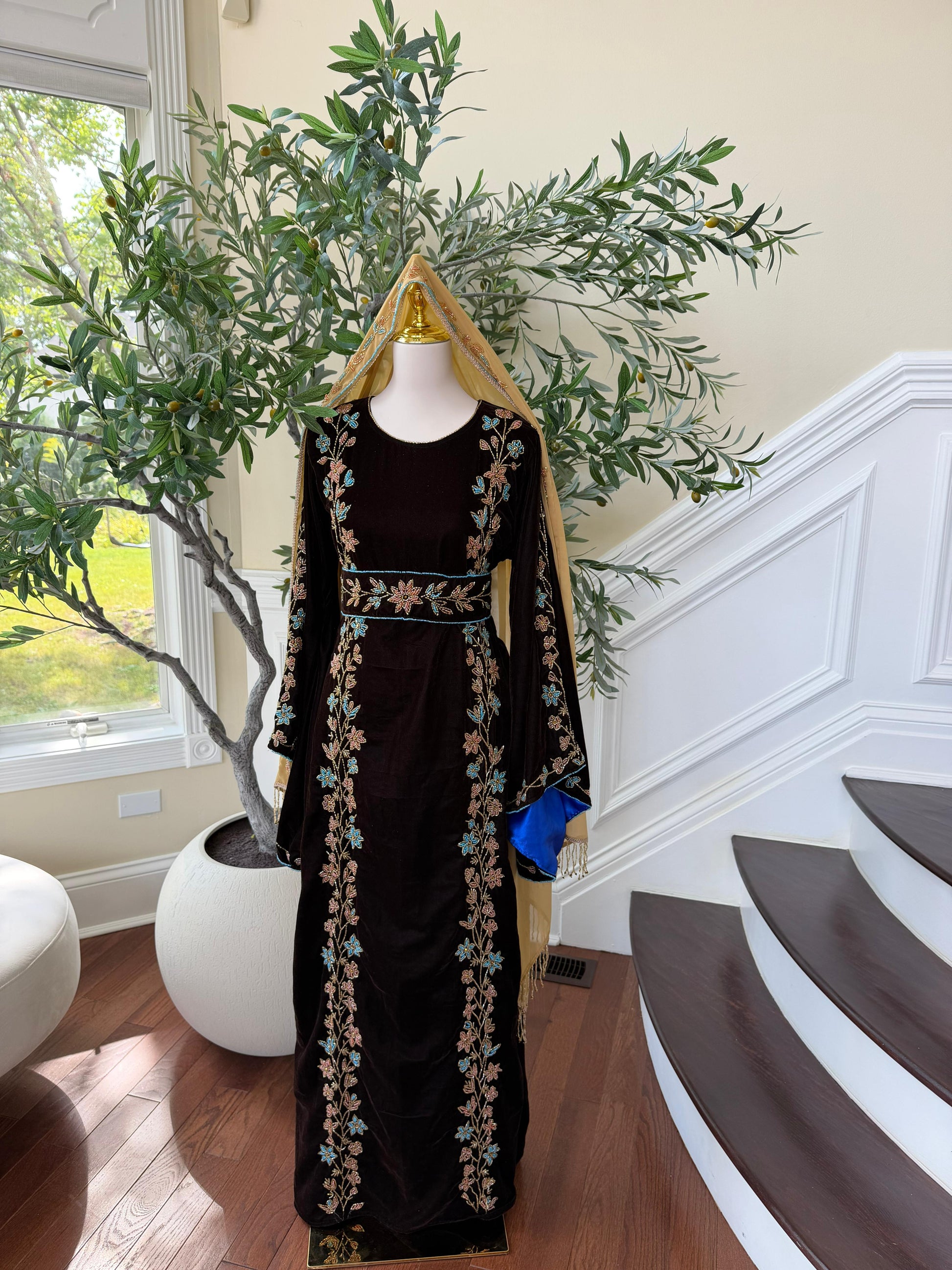 Brown Velvet Beaded Stone Elegance
