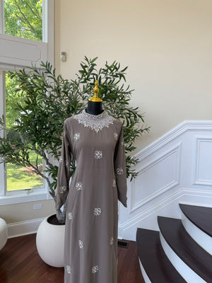 Taupe Shine Stonework Maxi Dres