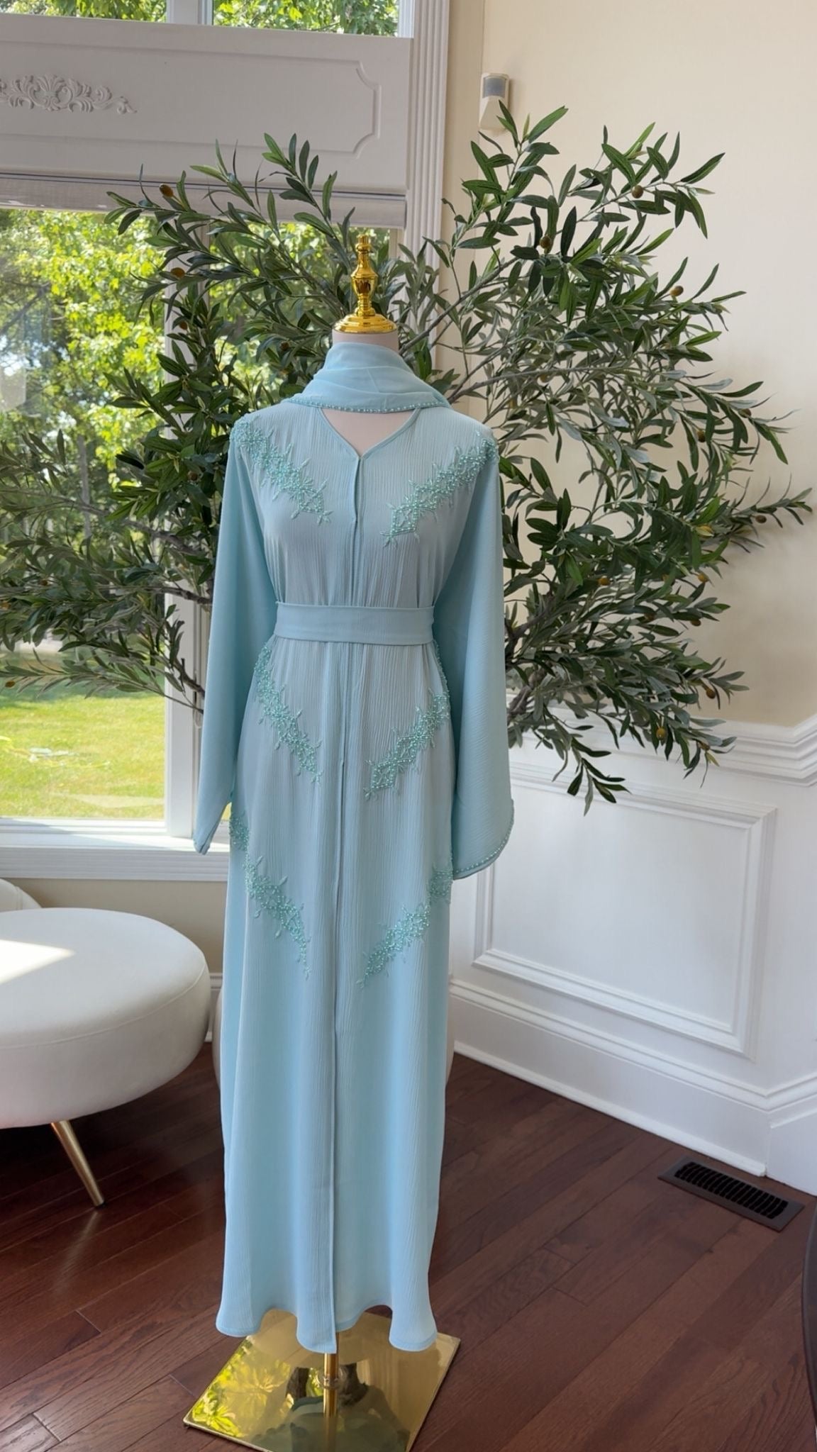 Baby Blue Vine Abaya – Modest Occasion Wear